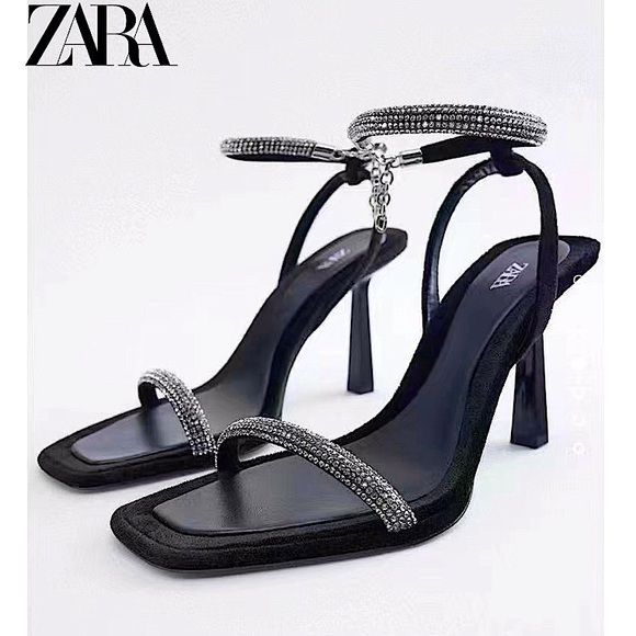 ZARA Velvet Rhinestone Sandals - Picture 1 of 7